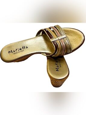 MARIELLA -  (Made in Italy 🇮🇹 ) Metallic Gold Multi-Strap Wedges